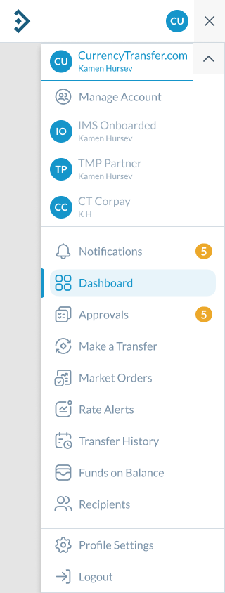 Figma, earlier idea: one panel with account, navigation and settings